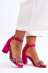 Fashionable Sandals With Stones High Heels Fuchsia Love Me