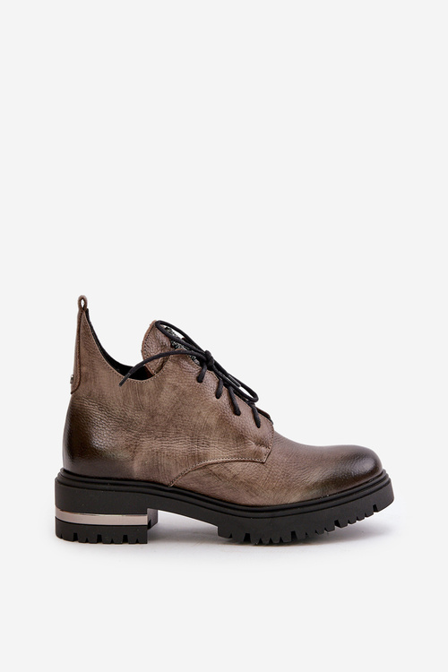 Botki Damskie Skóra Płaski Obcas Ciemnobeżowe Zazoo 60309