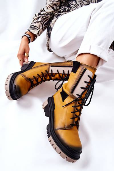 Leather Boots Warmed Maciejka Yellow 05113-07