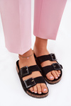 Women's Sandals With Buckles On Cork Sole Black Sercele