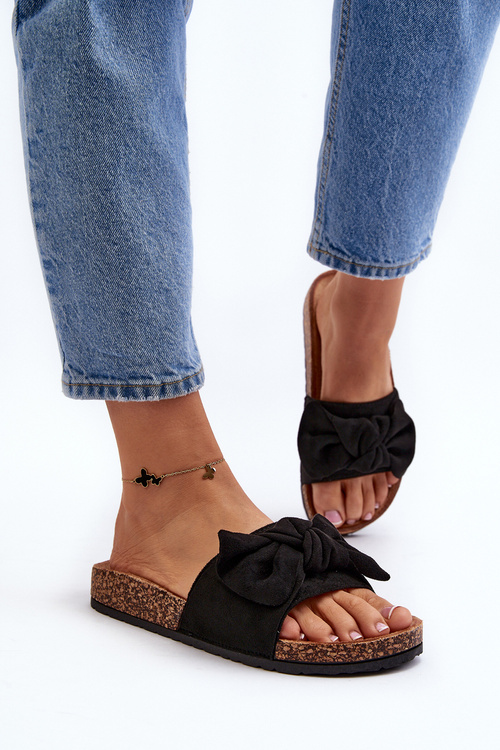 Women's Black Bow Slippers Ezephira