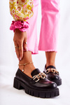 Leather Shoes With Decorative Chain Black Carmine