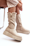 Women's Leather Boots with Wool Zazoo 70121 Beige