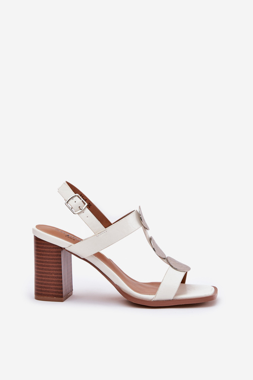 Womens sandals on a heel with a decorative strap white Mirfedi