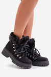 Lace Up Women's Boots With Fur Black Vaminia