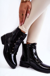 Lacquered Warm Boots On Flat Heel Black Geira
