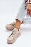 Women's Leather Sneakers with Beige Embellishments Dysuria