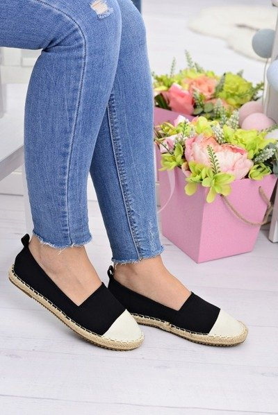 Women's Black Linen Espadrilles Beige Nose Quebo