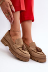 Zazoo 3469 Suede Women's Loafers With Fringes Beige