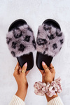 Slippers With Fur Rubber Leopard Gray Noelle