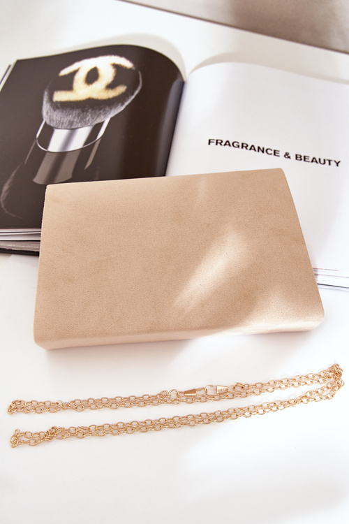 Clutch Bag With Decorative Heart Eco Suede Beige Evilinas