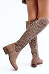 Suede Boots with Lattice Pattern Beige Pointe