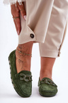 Women's Suede Moccasins on Flat Sole Green Appia