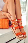 Sandały Damskie Wiązane Platforma Pomarańczowe Amrillo