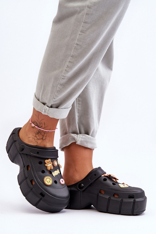 Women's Foam Slippers Crocs With Ornaments Black Marlett