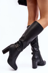 Women's Knee-high Boots with Buckle and Faux Fur Black Sendilia