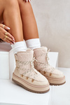 Ladies Platform Snow Boots With Lacing Light Beige Riaviana
