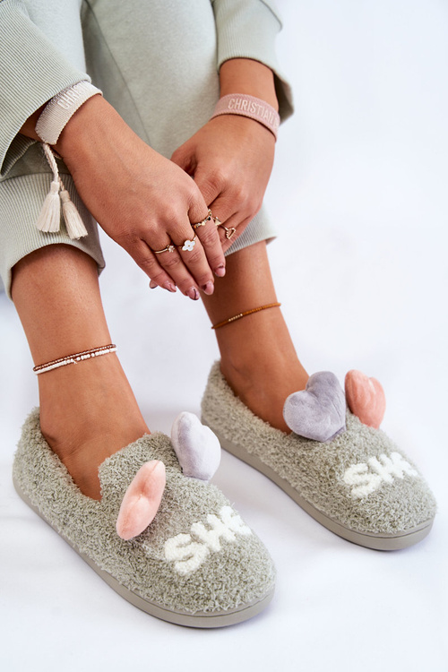 Women's Slippers With Hearts Green Alasca