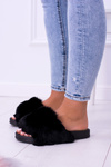 Lu Boo Women's Fur Flip Flops Black Fur XXL