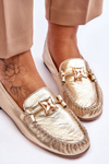 Classic Leather Loafers With Decoration Laura Messi 2459 Gold
