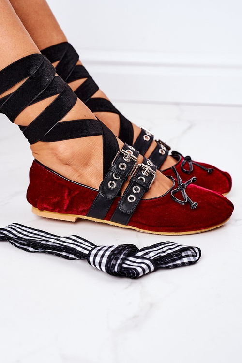 Lace-up Velor Ballerinas Lu Boo Burgundy