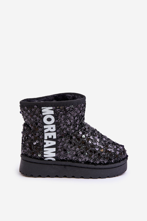 Children's Snow Boots Botki Ocieplane with Sequins Black Rebbica