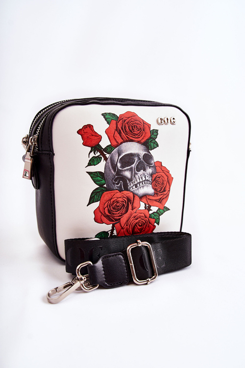 Leather Messenger Bag W Pattern GOE ZNJ012 Black and White