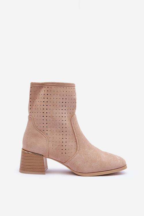 Leather Aperture Boots on Heel Beige Pearls