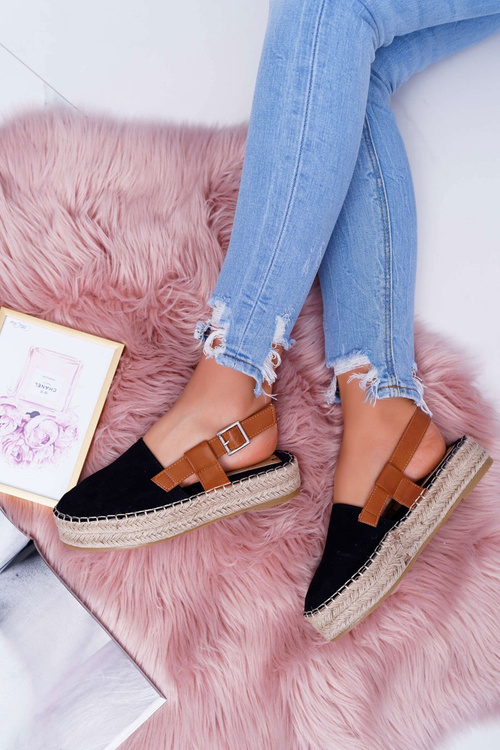 Women's Suede Platform Espadrilles Black Parteno