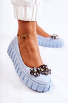 Leather Ballerinas On A Platform With A Ornament Blue Ladette