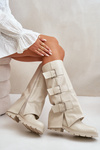 Warm Boots With Folded Shaft And Buckles Light Beige Cialetta