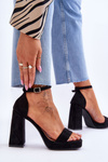 Fashionable Suede Square Heel Sandals Black Merila