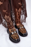 Leather Patent Loafers Leopard Vinceza 66790 Black