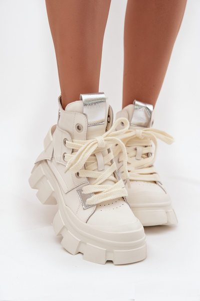 Damskie Botki Sportowe Skóra Naturalna Białe GOE SS2N4055