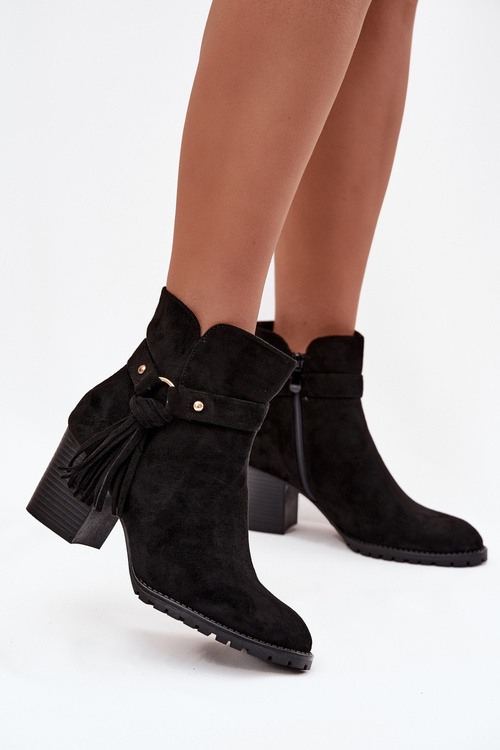 Women's ankle boots with fringe on heel Black Rosabella