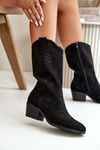 Openwork Women's Cowboy Ankle Boots Black Iceda