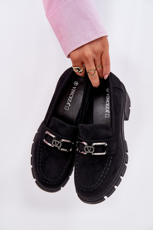 Półbuty Z Eko Zamszu Na Obcasie Ozdoba Czarne Vinceza 39921