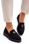 Women's Suede Low Wedge Loafers Black Synthia
