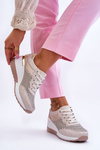 Buty Sportowe Damskie Skóra Ażurowe Jasnobeżowe Virginia