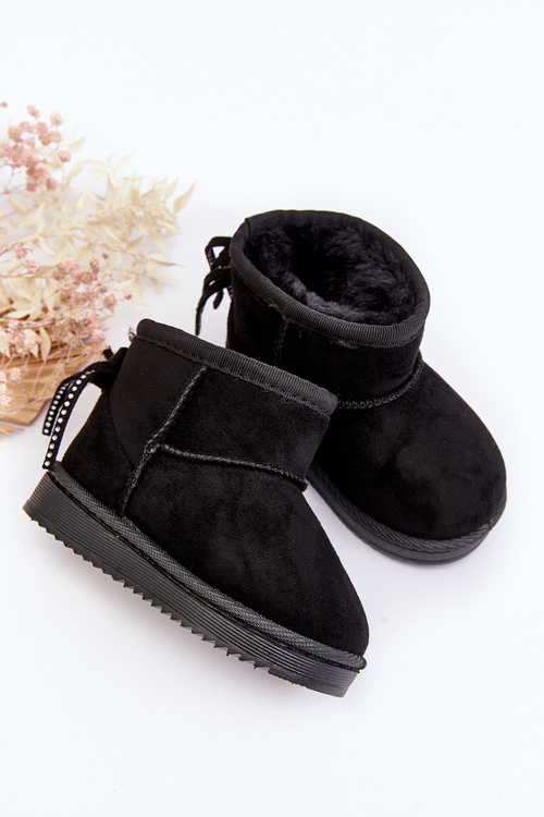 Children's Furry Fringed Snow Boots Black Mikyla