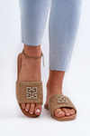 Flat Women's Slippers with Weave and Decoration Beige Omenna