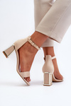 Beige Suede Sandals with Block Heel Pholia