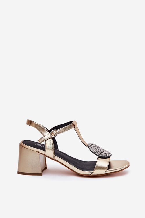 Leather Heeled Sandals With Decoration D&A JC51-842 Gold