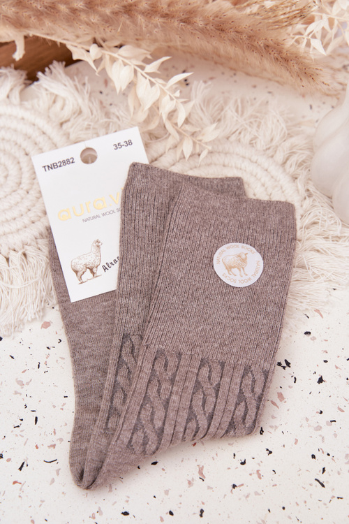 Damskie Skarpetki Ciepłe Długie Z Wełną Szare