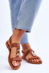 Women's Flat Sandals With A Decorative Belt Brown Berry