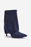 Women's Striped Stiletto Ankle Boots With Rolled Shaft And Pointed Toes Navy Naritua
