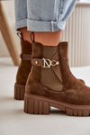 Warm Women's Boots with Golden Detail Eco Suede Brown Bervena
