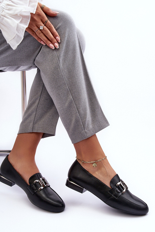 Mokasyny Damskie Z Ozdobą Czarne Camilena MK732