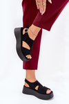 Ladies Platform Sandals Eco Suede Black Karonia