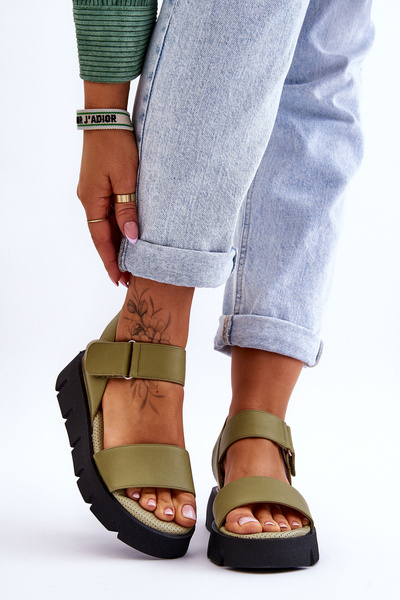 Women's Leather Platform Sandals Green Katte